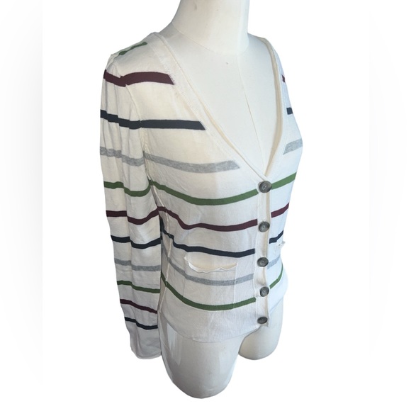 AEROPOSTALE | BUTTON DOWN V NECK STRIPED POCKETED LONG SLEEVE SWEATER MED - Picture 4 of 7